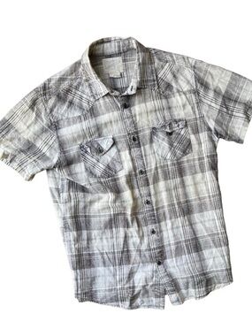 Overdrive Clothing Men's Short-Sleeve Plaid Button-Up Shirt - Gray/White
